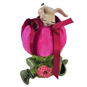 Katherine's Collection Sleeping Bunny Rabbit Fairy In Pink Flower RARE